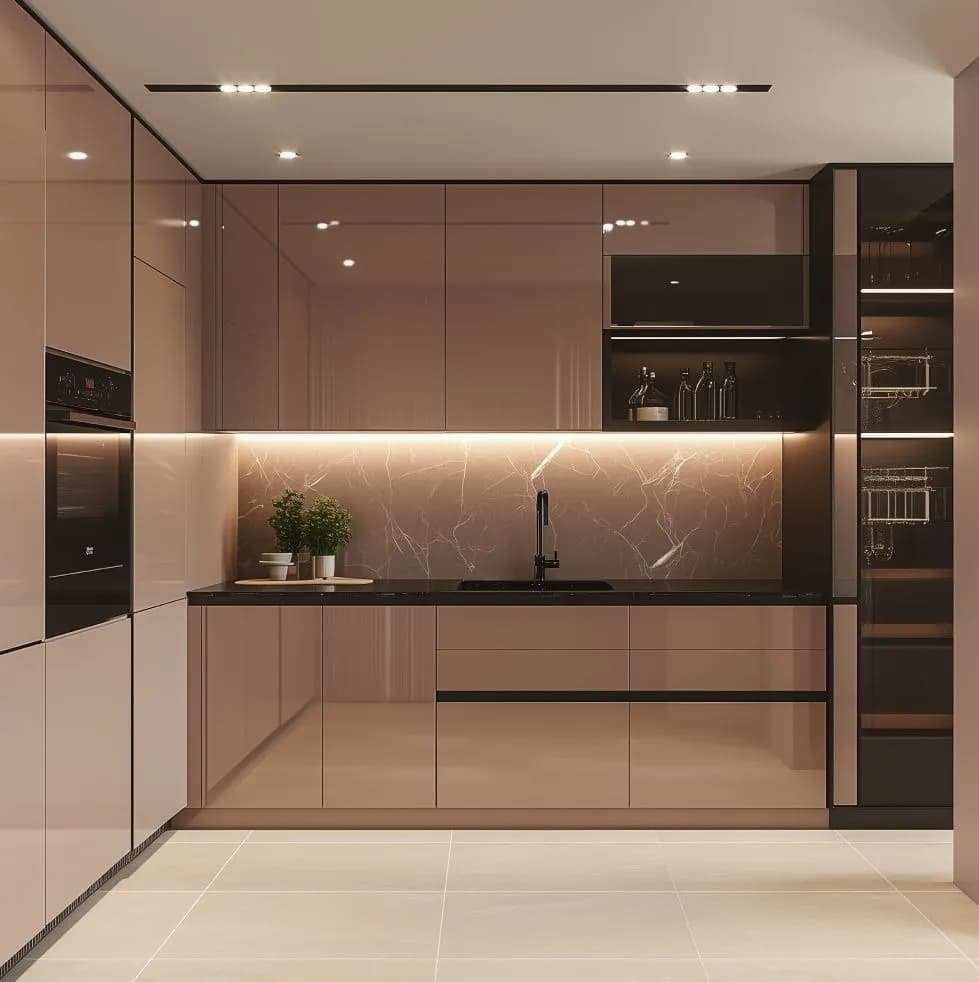 High-gloss acrylic modular kitchen